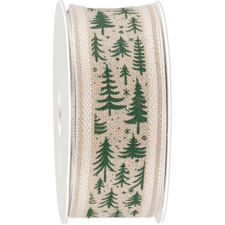 Geschenkband "Baum", Natur/Grün, 40mm x 12m