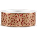 Geschenkband "Winterbeere" Natur/Rot, 40mm x 15m