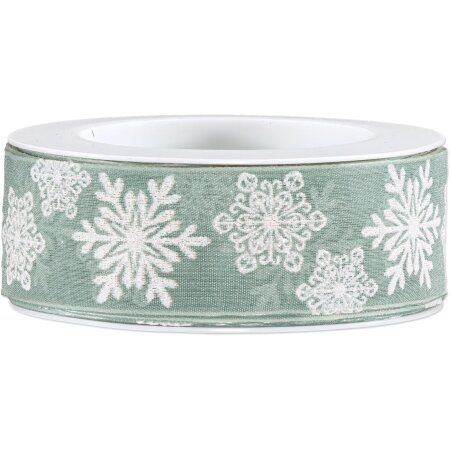 Geschenkband "Eisblume" Salbei/Weißglimmer, 40mm x 15m
