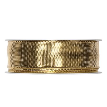 Geschenkband "Lamé" Gold-Metallic, 25mm x 25m, Drahtkante