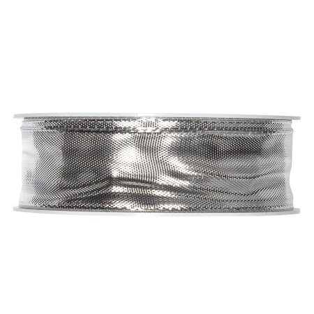 Geschenkband "Lamé" Silber-Metallic, 25mm x 25m, Drahtkante