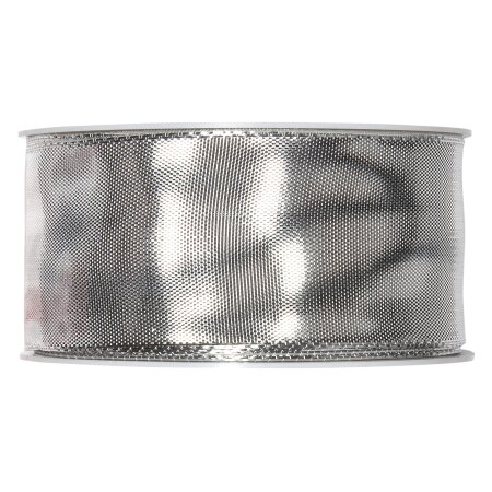 Geschenkband "Lamé" Silber-Metallic, 40mm x 25m, Drahtkante