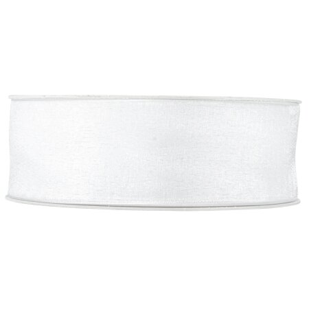 Geschenkband "Organza" Weiß, 40mm x 50m, mit Webkante