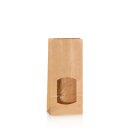 Kraftpapierbeutel Natur mit Fenster 90x50x205mm, Blockboden 80g/qm, Fenster 75x55mm, 250ml
