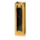 Tragetasche "Satina Gold/Schwarz" 1er Fenster, Strukturpapier Kordel und Innenseite Schwarz