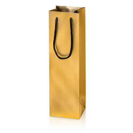 Tragetasche "Satina Gold" 1er, Strukturpapier Kordel und Innenseite Schwarz