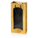 Tragetasche "Satina Gold/Schwarz" 2er Fenster, Strukturpapier Kordel und Innenseite Schwarz