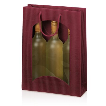 Tragetasche "Offene Welle Bordeaux" 3er mit Fenster