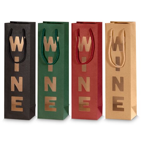 Tragetasche "Win(e)dow" sortiert, 1er mit Fenster, Kraftpapier 4-farbig sortiert
