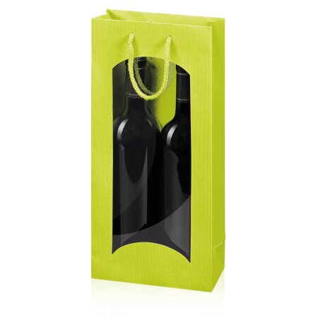 Tragetasche "Linea Limette" 2er mit Fenster, Strukturpapier