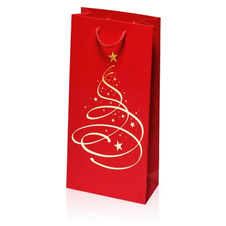 Tragetasche "Linea Christbaum Rot" 2er, Strukturpapier mit Goldprägung