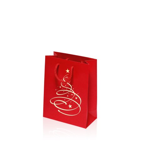 Tragetasche "Linea Christbaum Rot" -S-, Strukturpapier mit Goldprägung