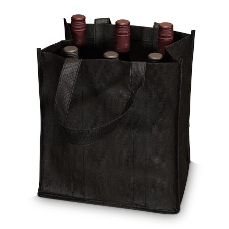Einkaufstasche "Vlies Schwarz" (non-woven), 6er mit Trenner