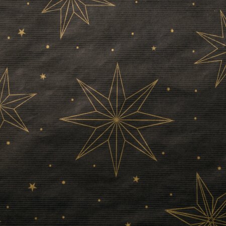 Geschenkpapier "Weihnachtssterne Schwarz", 200m x 50cm, 60g/qm Kraftpapier braun gerippt