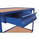 VARIOfit Tischwagen 250 kg mit 2 abschließbaren Schubladen hoher Schiebebügel + EasySTOP - Enzianblau