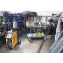 VARIOfit Schwerer Tischwagen 500 kg mit 2 Ladeflächen Zinkblech Typ M + EasySTOP - Enzianblau