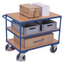 VARIOfit Schwerer Tischwagen 500 kg mit 3 Ladeflächen Typ XL + EasySTOP - Enzianblau