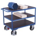 VARIOfit Schwerer Tischwagen 1000 kg mit 3 Ladeflächen Typ XL + EasySTOP - Enzianblau