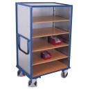 VARIOfit Stahlblech-Etagenwagen mit 1 festen und 4 variablen Böden + EasySTOP Typ L - Enzianblau