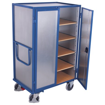 Stahlblech-Etagenwagen mit 1 festen und 4 variablen B�den Drehgriff-Doppelfl�gelt�r + EasySTOP Typ L-2