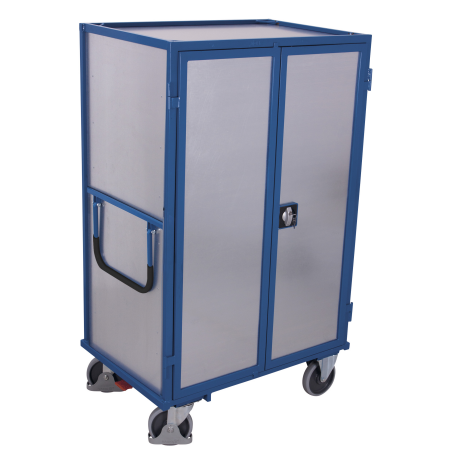 Stahlblech-Etagenwagen mit 1 festen und 4 variablen B�den Drehgriff-Doppelfl�gelt�r + EasySTOP Typ L-1