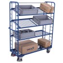 VARIOfit Etagenwagen mit 4 Drahtgitterböden pulverbeschichtet 250 kg Traglast Typ M + EasySTOP - Enzianblau