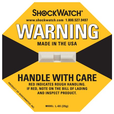 ShockWatch Stoßindikatorlabel mit Warnhinweisaufkleber (gelb)
