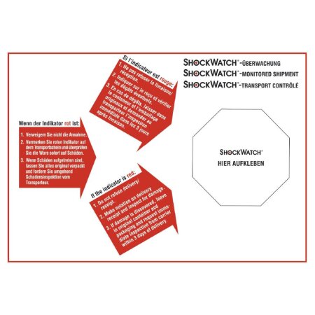 ShockWatch Stoindikatorlabel mit Warnhinweisaufkleber (gelb)