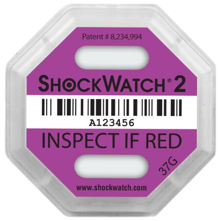 ShockWatch 2 Stoßindikatorlabel mit Warnhinweisaufkleber (violett)