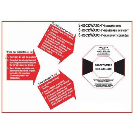 ShockWatch 2 Stoindikatorlabel mit Warnhinweisaufkleber (gelb)