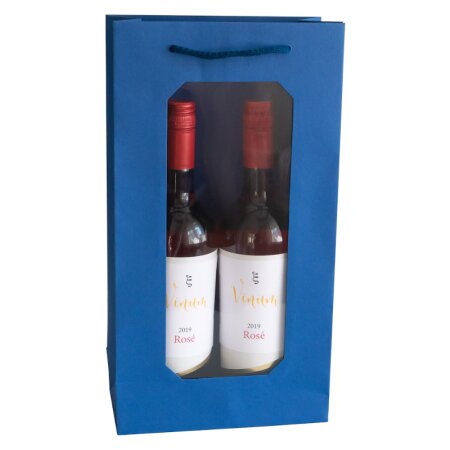 Geschenktüte mit Fenster "Saphirblau" für 2 Flasche 370 x 200 x 100 mm