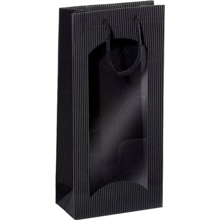 Geschenktüte mit Sichtfenster für 2 Flaschen 170 x 85 x 360 mm (schwarz)