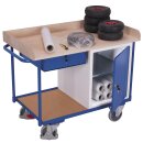 VARIOfit Werkstattwagen mit 2 Ladeflächen, 1 Schrank, 1 Schublade + EasySTOP - Enzianblau