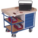 VARIOfit Werkstattwagen mit 3 Ladeflächen und 4 Schubladen + EasySTOP - Enzianblau