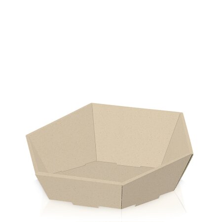 Präsentkorb Graspapier 6-eckig 380 x 340 x 75/130 mm (Natur)