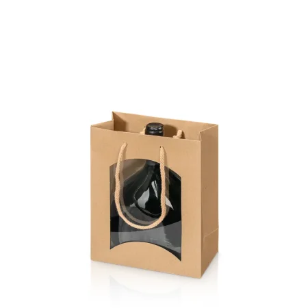 Geschenktüte mit Sichtfenster Natura Kraftpapier für 1 Flasche 170 x 85 x 200 mm-2
