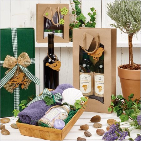 Flaschentasche mit Fenster fr 1 Flasche 100 x 85 x 360 mm (Natura Kraftpapier)