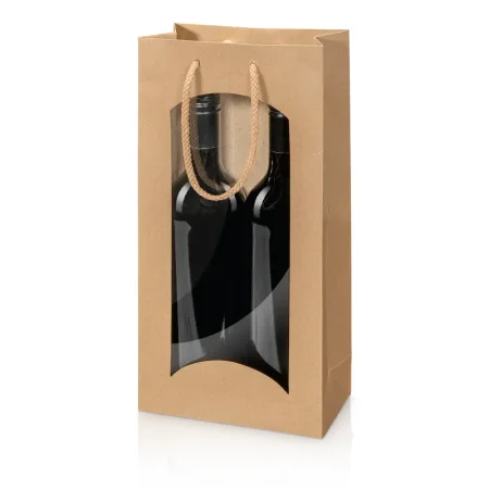 Geschenktüte mit Sichtfenster Natura Kraftpapier für 2 Flaschen 170 x 85 x 360 mm-2