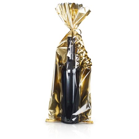 Klarsichtbeutel für 1 Flasche 500 x 180 mm (Transparent/Gold)-1