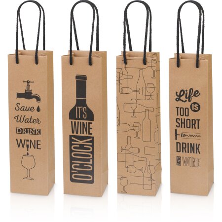 Geschenktüte 4er Set Wine für 1 Flasche 100 x 85 x 360 mm (Natura Kraftpapier)-1