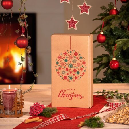 Prsentkarton Natura Weihnachtskugel&ldquo; fr 2 Flaschen 360 x 180 x 90 mm