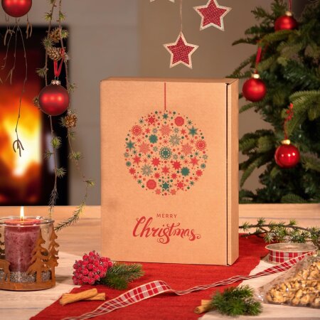 Prsentkarton Natura Weihnachtskugel&ldquo; fr 3 Flaschen 360 x 250 x 90 mm
