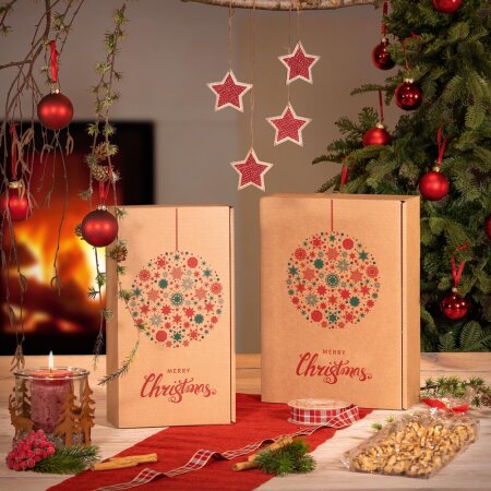 Prsentkarton Natura Weihnachtskugel&ldquo; fr 3 Flaschen 360 x 250 x 90 mm