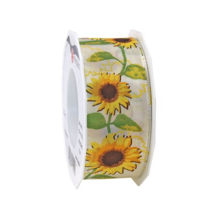 Geschenkband Sonnenblumen Creme 40 mm x 20 m-1