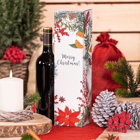 Prsentkarton Merry Christmas&ldquo; fr 1 Flasche 90 x 90 x 355 mm