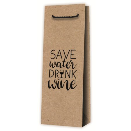 Tragetasche aus Kraftpapier Save Water Drink Wine Natur für 1 Flasche 125 x 85 x 360 mm