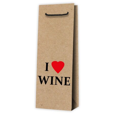 Tragetasche aus Kraftpapier I love wine Natur für 1 Flasche 125 x 85 x 360 mm-1