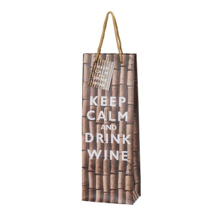 Tragetasche aus Kraftpapier KEEP CALM & DRINK WINE für 1 Flasche 125 x 85 x 360 mm-1