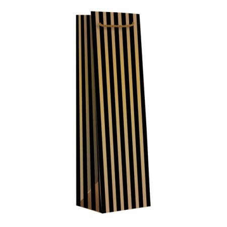 Geschenktüte Streifen Schwarz/Gold für 1 Flasche 90 x 85 x 380 mm-1