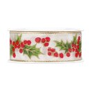 Geschenkband "Ilexzweig" Creme mit Motiv, 40mm...